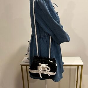 Handmade Macrame Crossbody Bag with White Trim